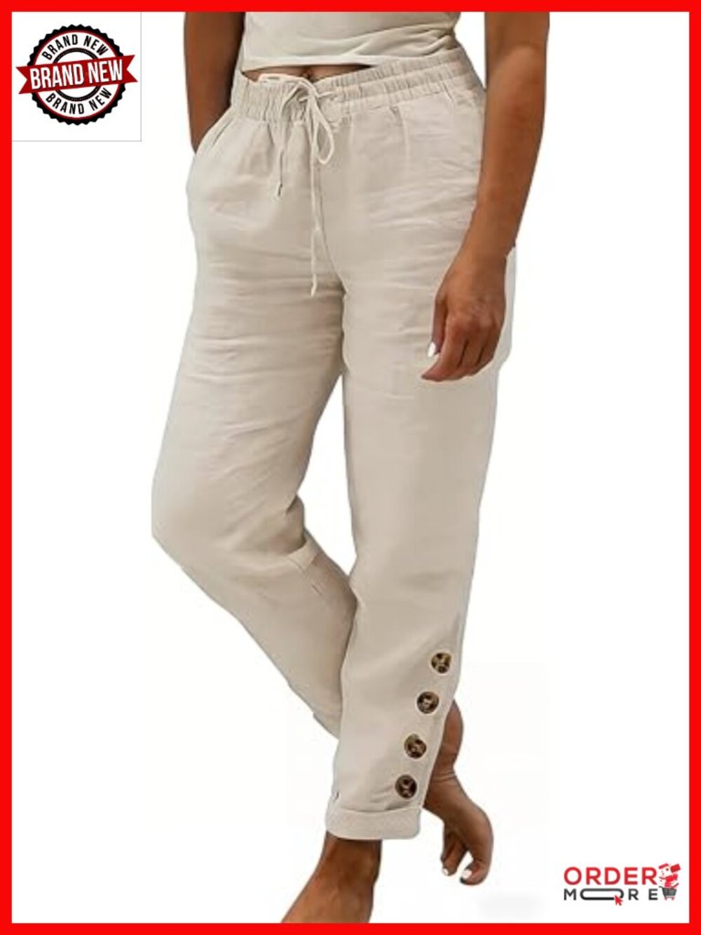 Women Linen Capris Wide Leg High Waisted Cropped Pants Drawstring Beachwear